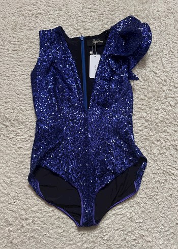 Mavi Payetli Kolsuz Mini body - Görsel 5