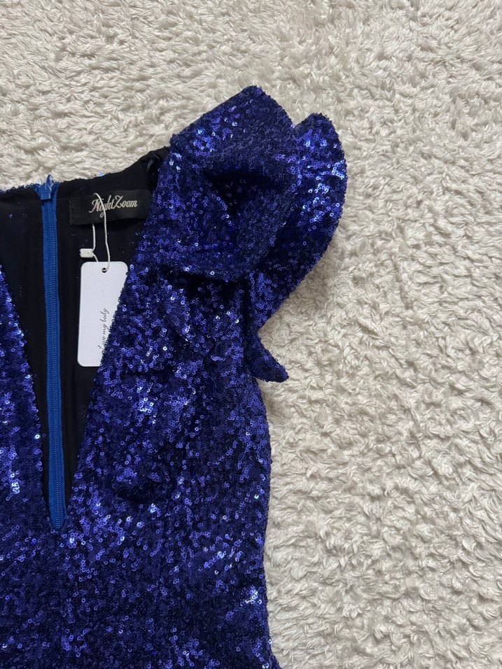 Mavi Payetli Kolsuz Mini body - Görsel 4