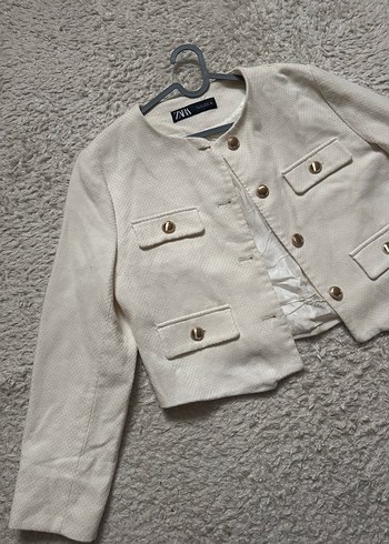 Düğmeli Keten Mini Kadın Ceket - Görsel 5