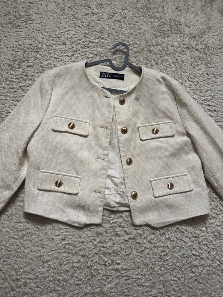 Düğmeli Keten Mini Kadın Ceket - Görsel 2