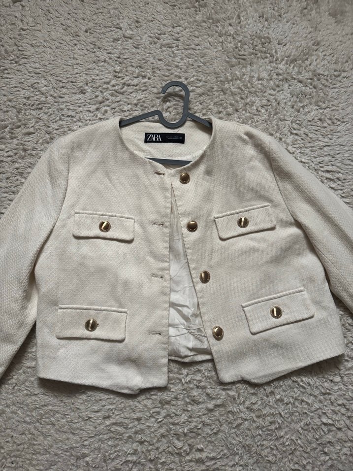 Düğmeli Keten Mini Kadın Ceket - Görsel 4