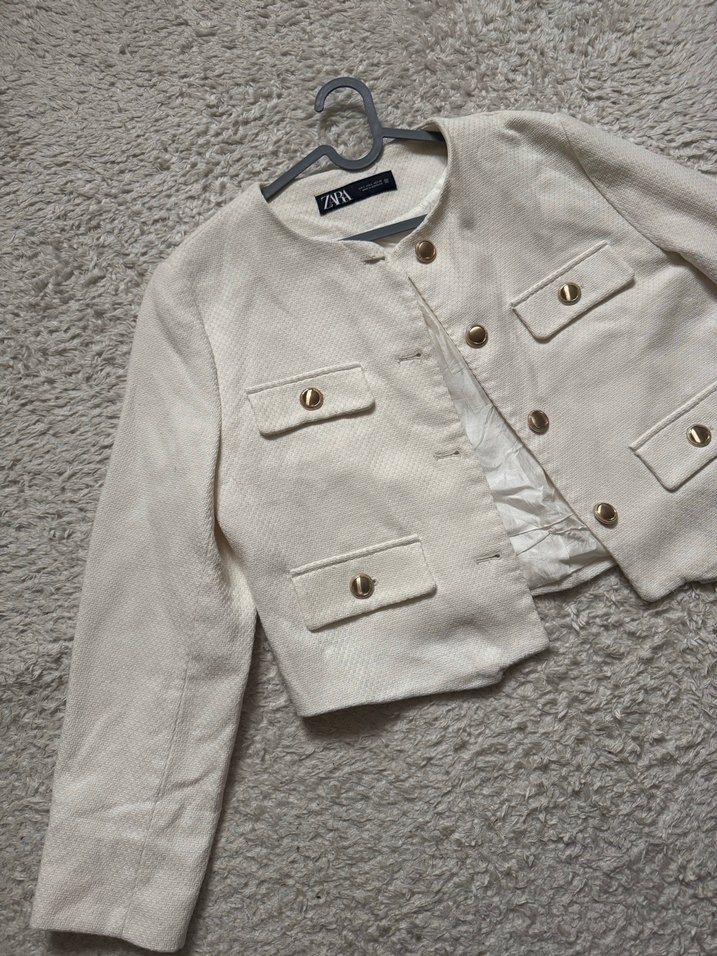 Düğmeli Keten Mini Kadın Ceket - Görsel 5