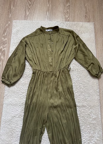 Kadın Haki Uzun  Pilili Tulum - Görsel 3