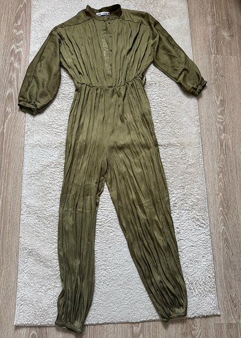 Kadın Haki Uzun  Pilili Tulum - Görsel 2