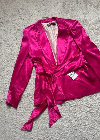 Pembe Saten Kadın Blazer Ceket - Görsel 2