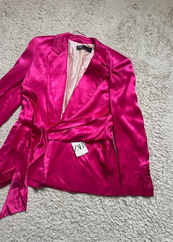 Pembe Saten Kadın Blazer Ceket - Görsel 3