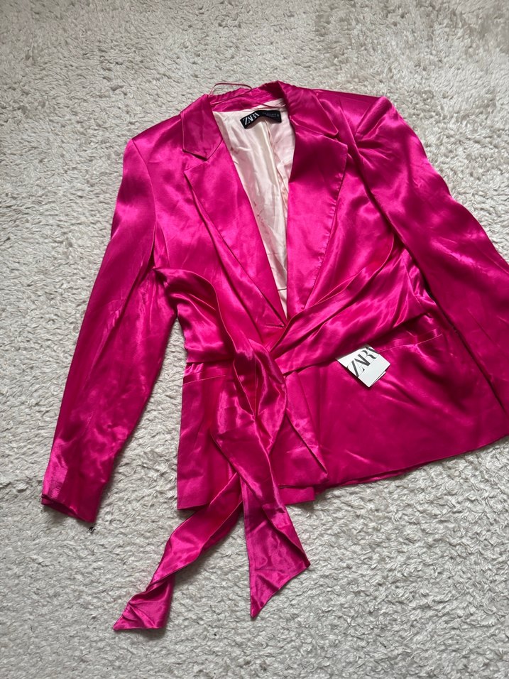 Pembe Saten Kadın Blazer Ceket - Görsel 2