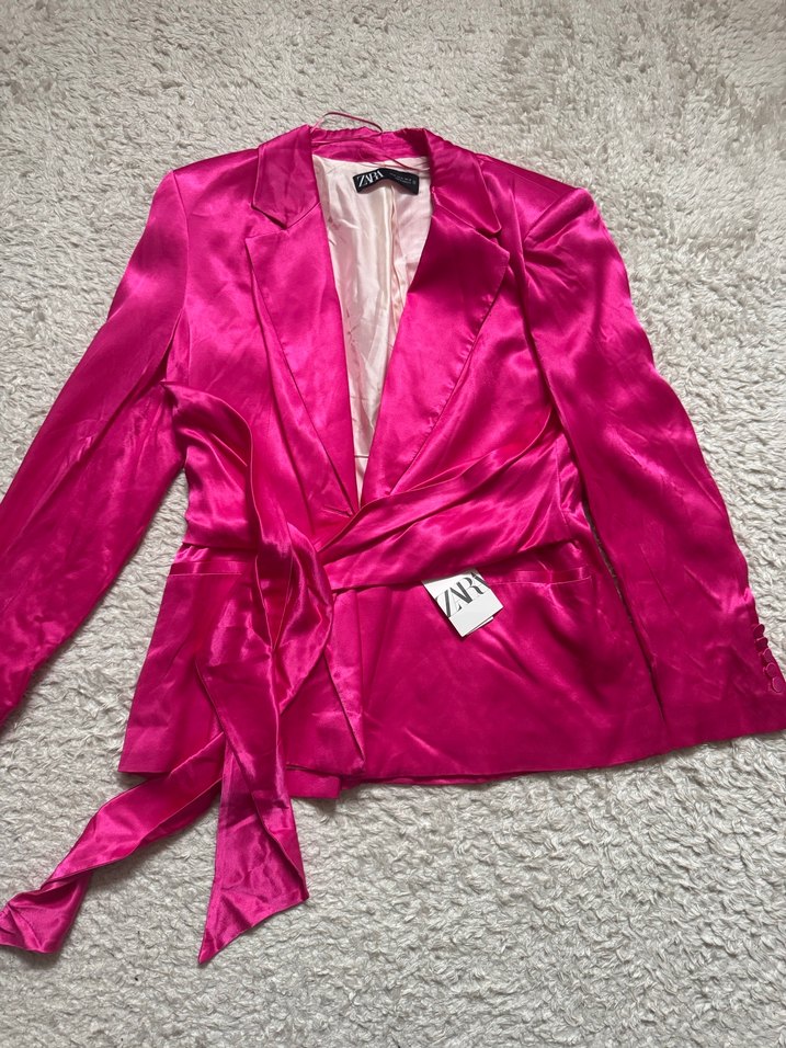 Pembe Saten Kadın Blazer Ceket - Görsel 4