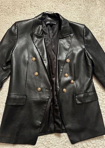 Düğmeli Siyah Deri Kadın Ceket - Görsel 5