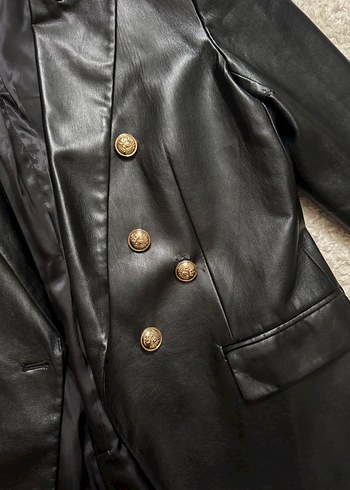 Düğmeli Siyah Deri Kadın Ceket - Görsel 6