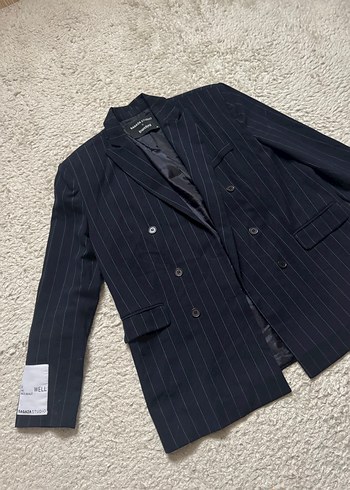 Lacivert Kadın Yün Midi Blazer - Görsel 4