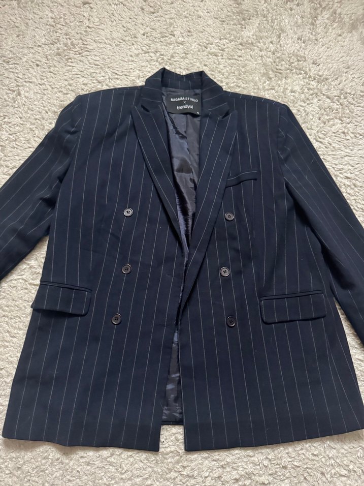 Lacivert Kadın Yün Midi Blazer - Görsel 2