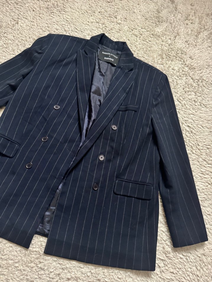 Lacivert Kadın Yün Midi Blazer - Görsel 3