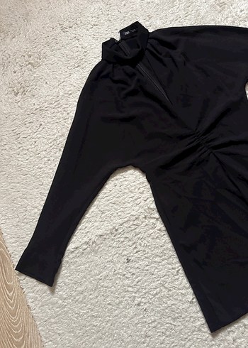 Siyah Drapeli Uzun Kollu Kadın Elbise - Görsel 2