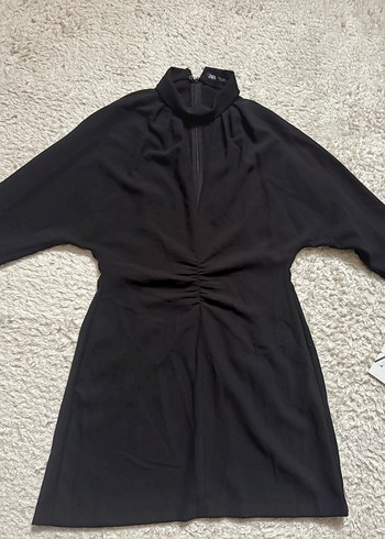 Siyah Drapeli Uzun Kollu Kadın Elbise - Görsel 3