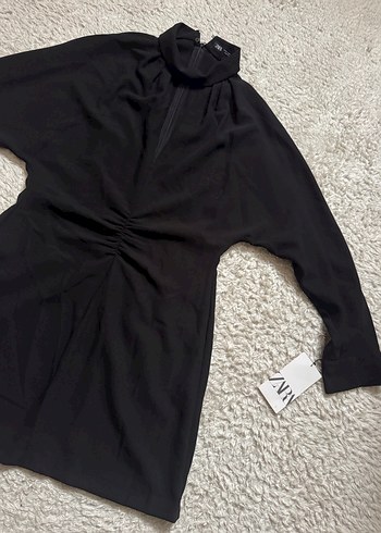 Siyah Drapeli Uzun Kollu Kadın Elbise - Görsel 4