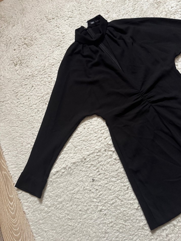 Siyah Drapeli Uzun Kollu Kadın Elbise - Görsel 2