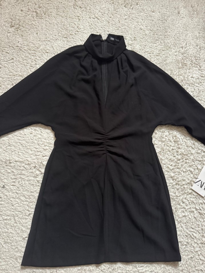 Siyah Drapeli Uzun Kollu Kadın Elbise - Görsel 3