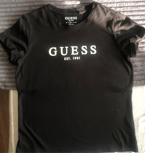 Guess Bisiklet Yaka Siyah Tişört