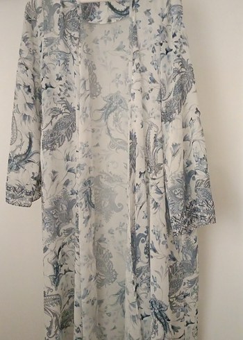 Bohem Uzun Gri Desenli Kadın Kimono, boy 130 cm, en 60 cm
