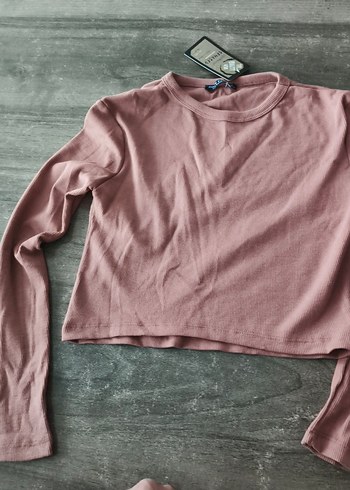 Kızlar İçin Pembe Uzun Kollu Keten Tişört - Görsel 2