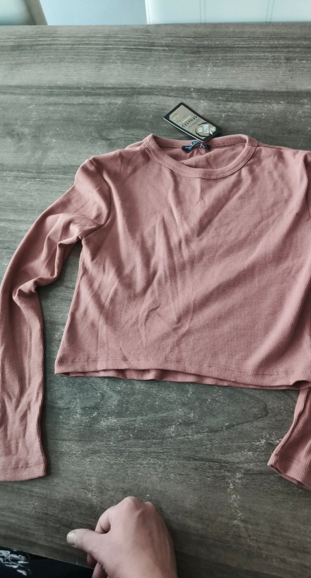 Kızlar İçin Pembe Uzun Kollu Keten Tişört - Görsel 2