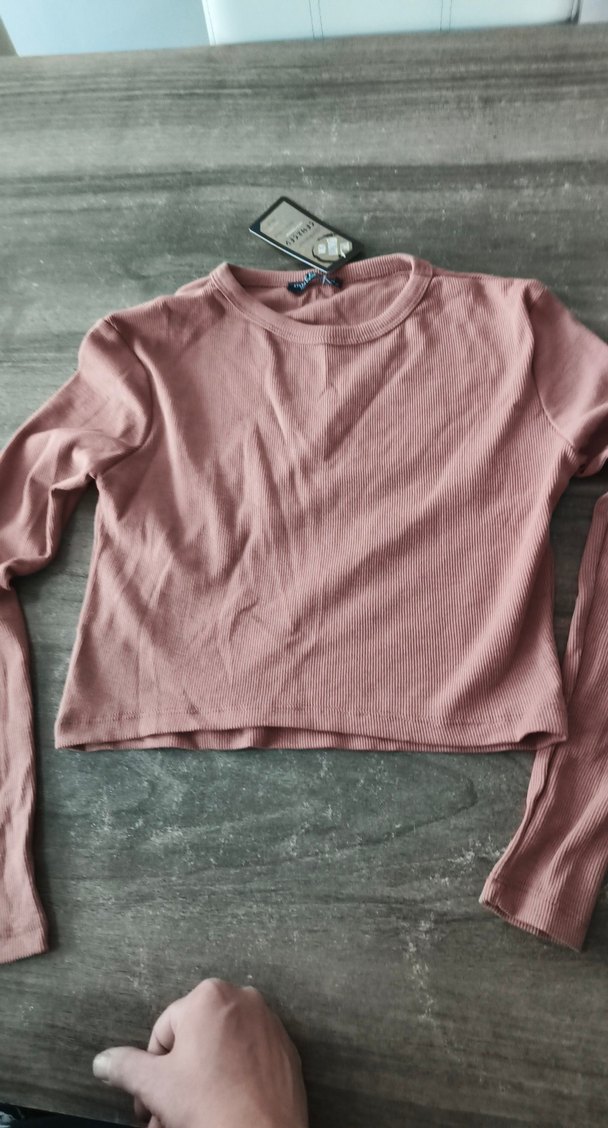 Kızlar İçin Pembe Uzun Kollu Keten Tişört - Görsel 3