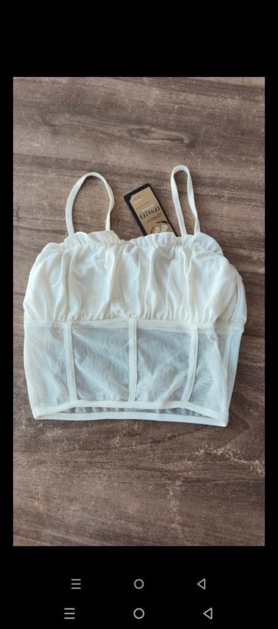 Beyaz Keten Mini Straplez Büstiyer - Görsel 2