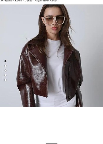 Kadın Parlak bordo Deri Crop Ceket