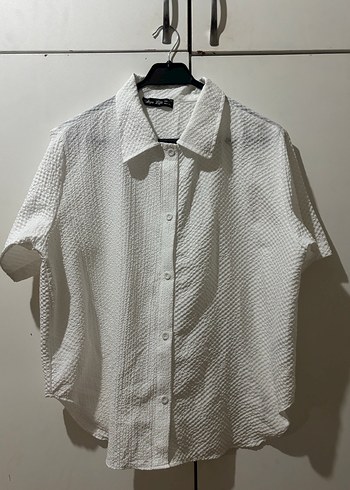 Kadın Beyaz Kısa Kollu Keten Gömlek - Görsel 2