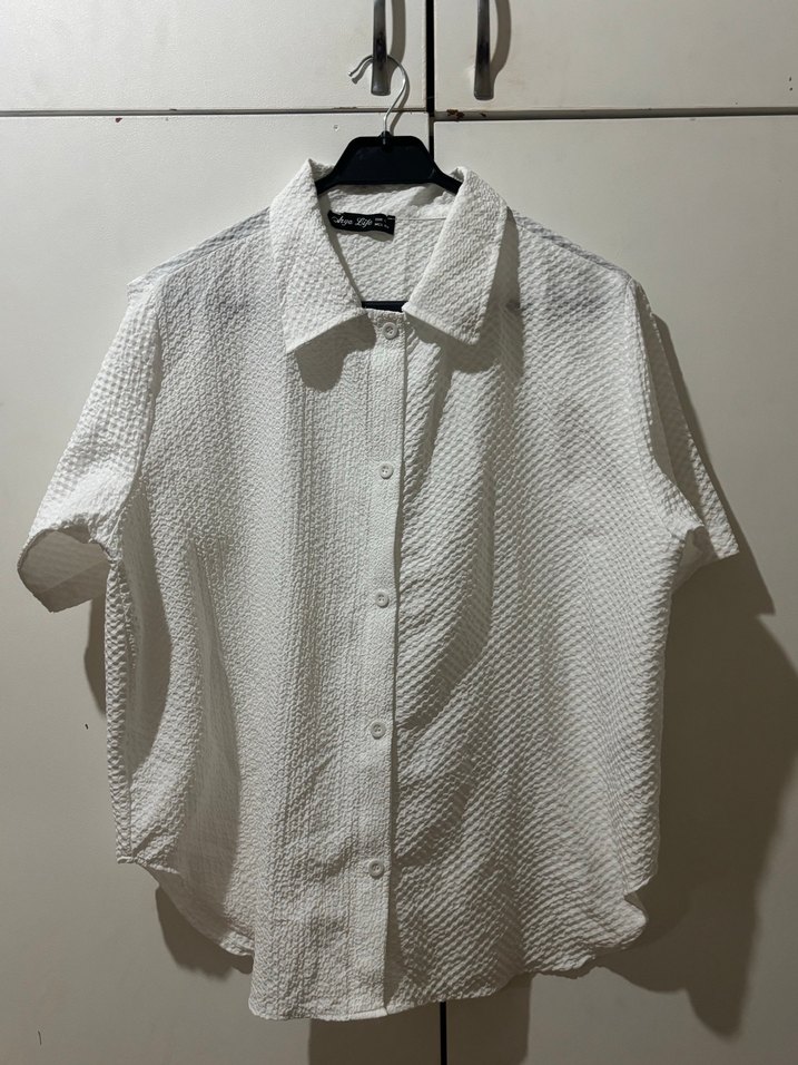 Kadın Beyaz Kısa Kollu Keten Gömlek - Görsel 2