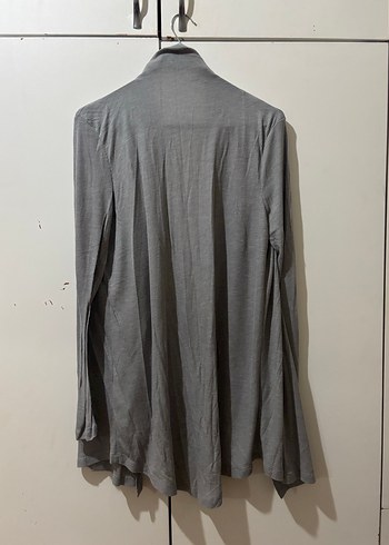 Gri Dökümlü Keten Midi Kadın İnce Hırka - Görsel 2