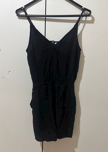 Siyah Askılı Midi Keten Kadın Tulum - Görsel 2