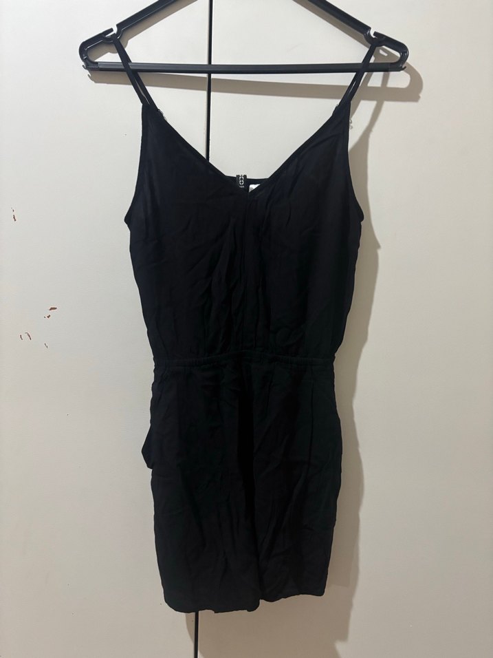 Siyah Askılı Midi Keten Kadın Tulum - Görsel 2