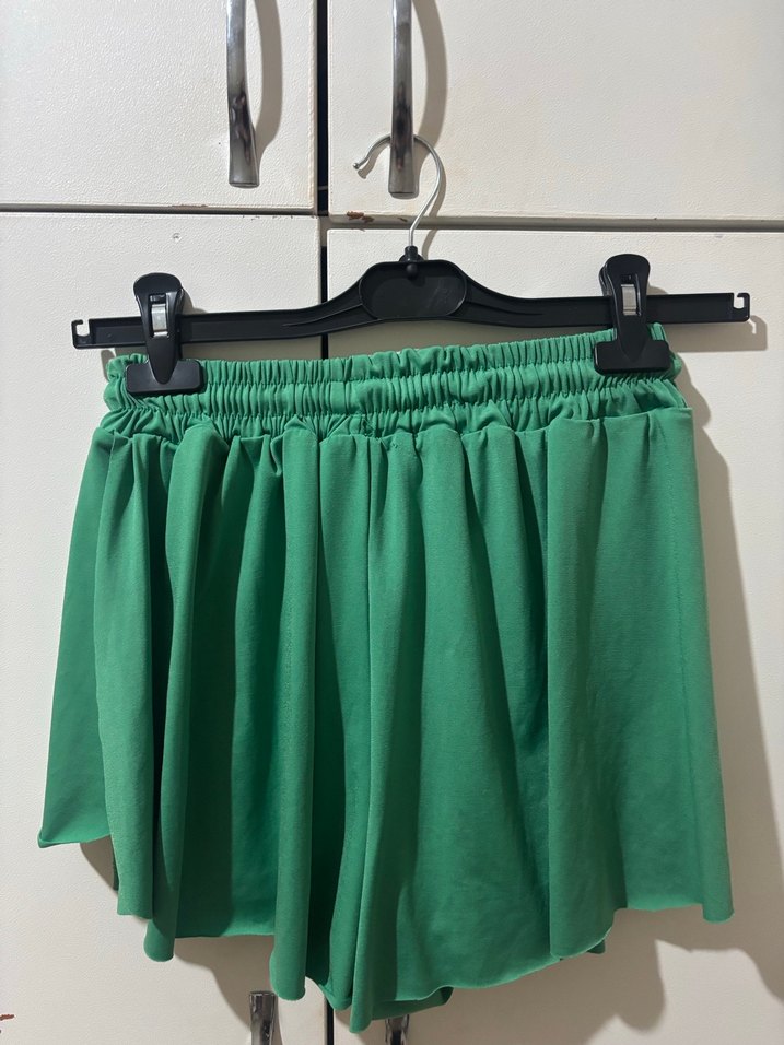 Kadın Yeşil Pilili Mini Şort - Etek - Görsel 2