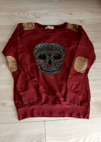 Pul İşlemeli Kurukafa Bordo Kadın Sweatshirt