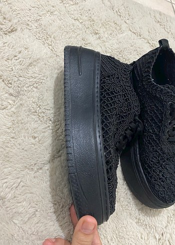 Siyah Nakışlı Dantelli Platform Kadın Spor Ayakkabı - Görsel 2