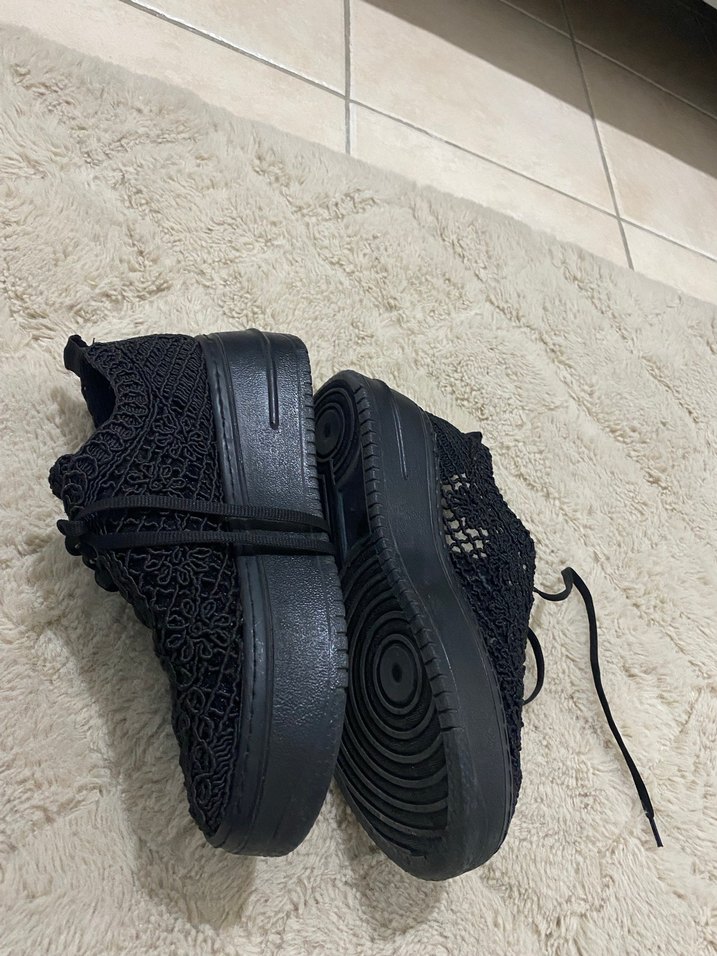 Siyah Nakışlı Dantelli Platform Kadın Spor Ayakkabı - Görsel 5