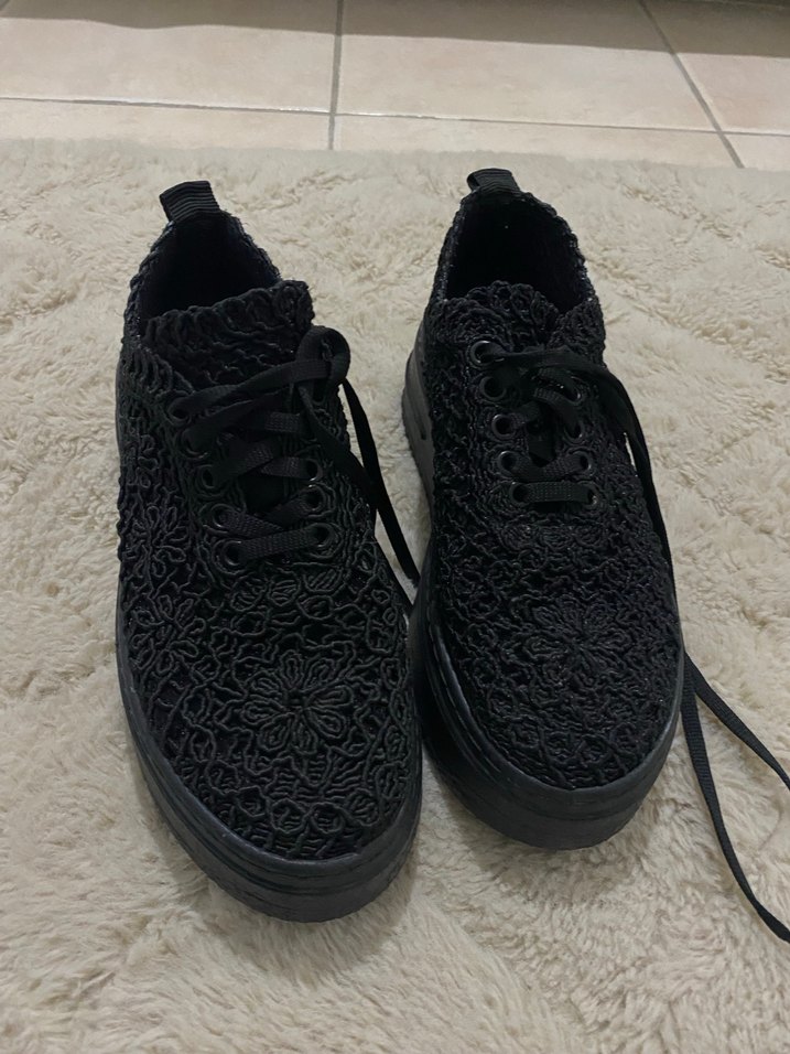 Siyah Nakışlı Dantelli Platform Kadın Spor Ayakkabı - Görsel 3