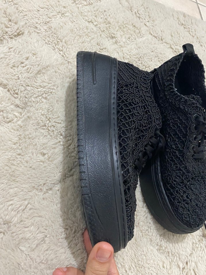 Siyah Nakışlı Dantelli Platform Kadın Spor Ayakkabı - Görsel 2