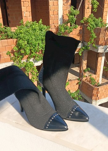 Diğer Siyah Örgü Stiletto Topuklu Bot