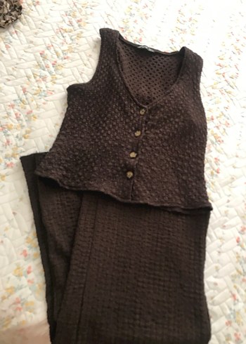 Düğmeli Siyah V Yakalı Kadın İkili takım - Görsel 2