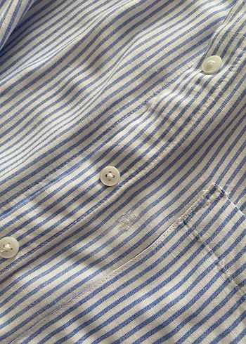 Bershka Mavi pamuk çizgili gömlek - Görsel 4