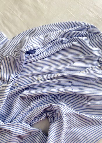 Bershka Mavi pamuk çizgili gömlek - Görsel 3