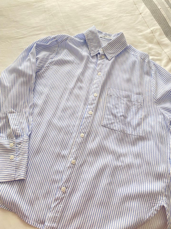 Bershka Mavi pamuk çizgili gömlek - Görsel 2