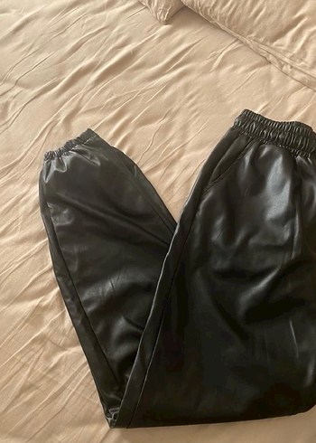 Kadın Siyah Deri Jogger pantolon - Görsel 2