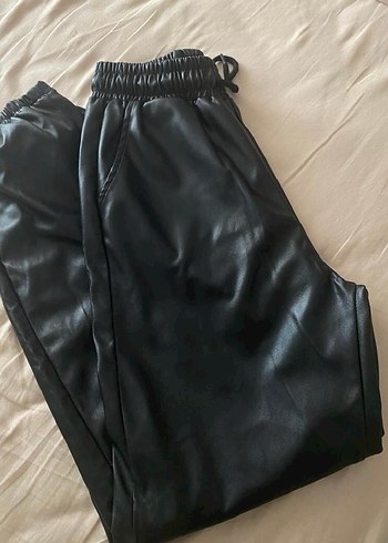 Kadın Siyah Deri Jogger pantolon - Görsel 3