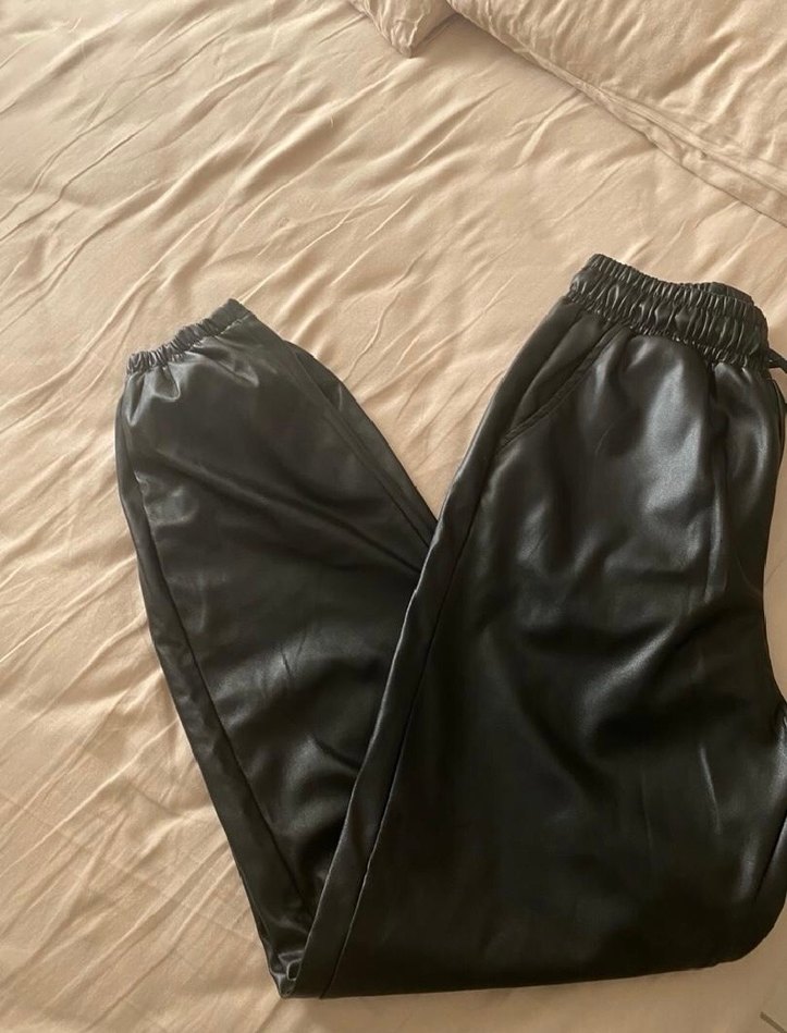 Kadın Siyah Deri Jogger pantolon - Görsel 2