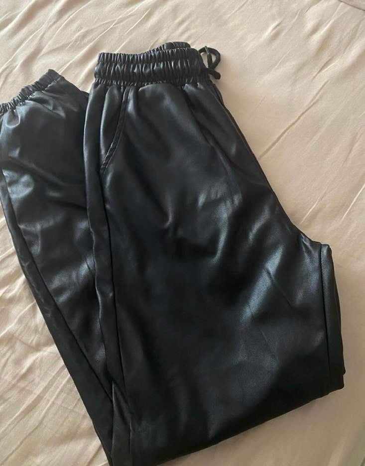 Kadın Siyah Deri Jogger pantolon - Görsel 3