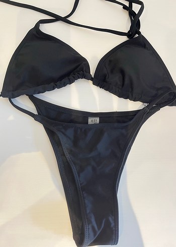 s Beden siyah Renk Siyah Strappy Fitilli Bikini Takımı